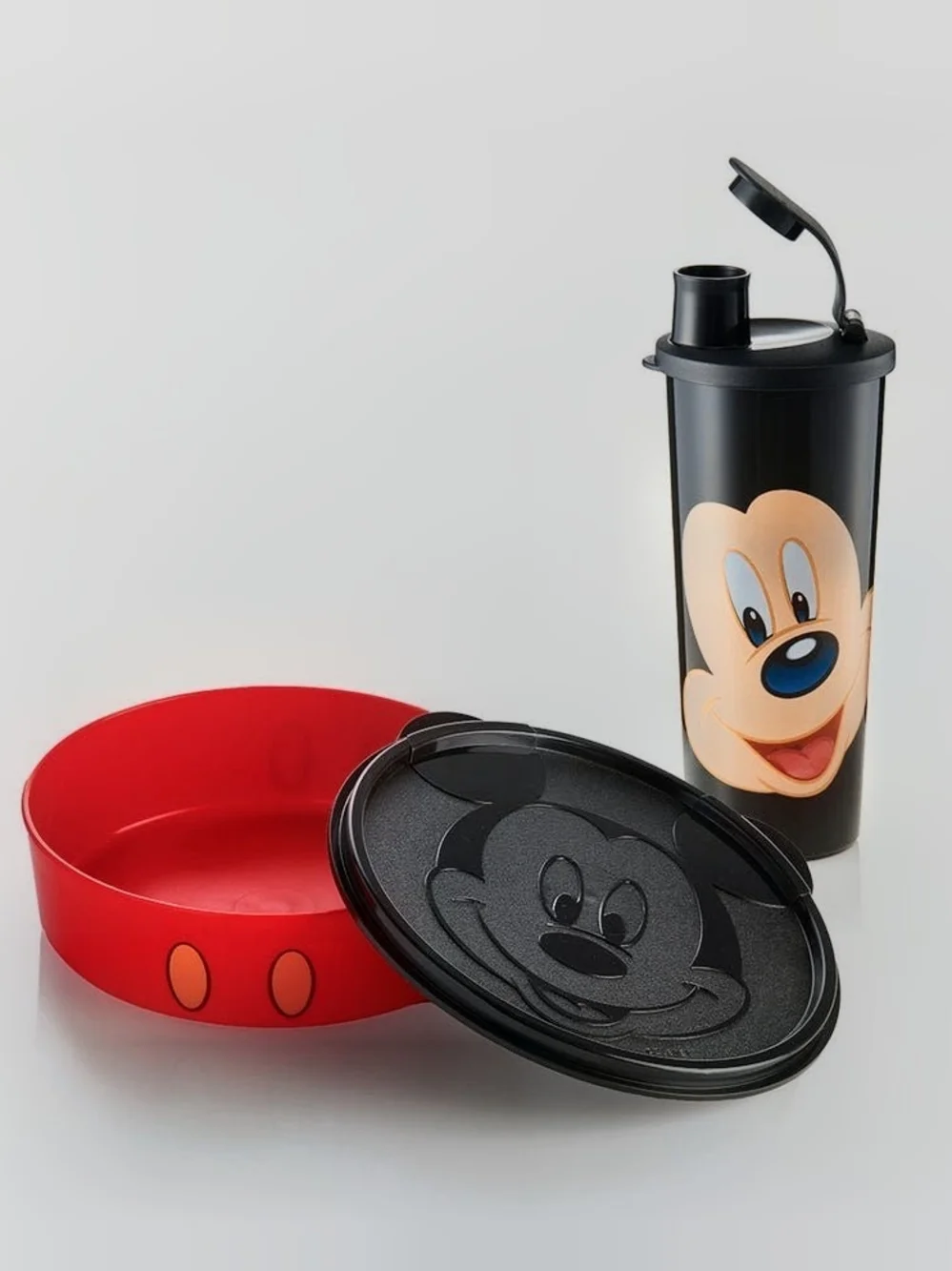 Disney Mickey Mouse Red Snack Bowl with Black Lid and Black Tumbler